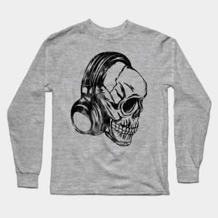 Skull Headphones Distressed Long Sleeve T-Shirt